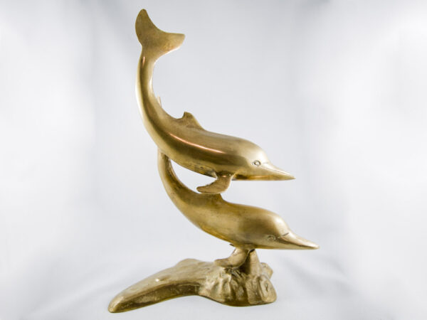 Large Brass 2 Dolphins Statue